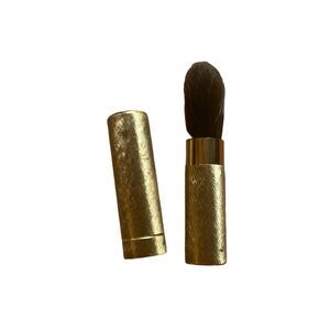 70s Vintage Avon Retractable travel makeup brush in brushed gold case